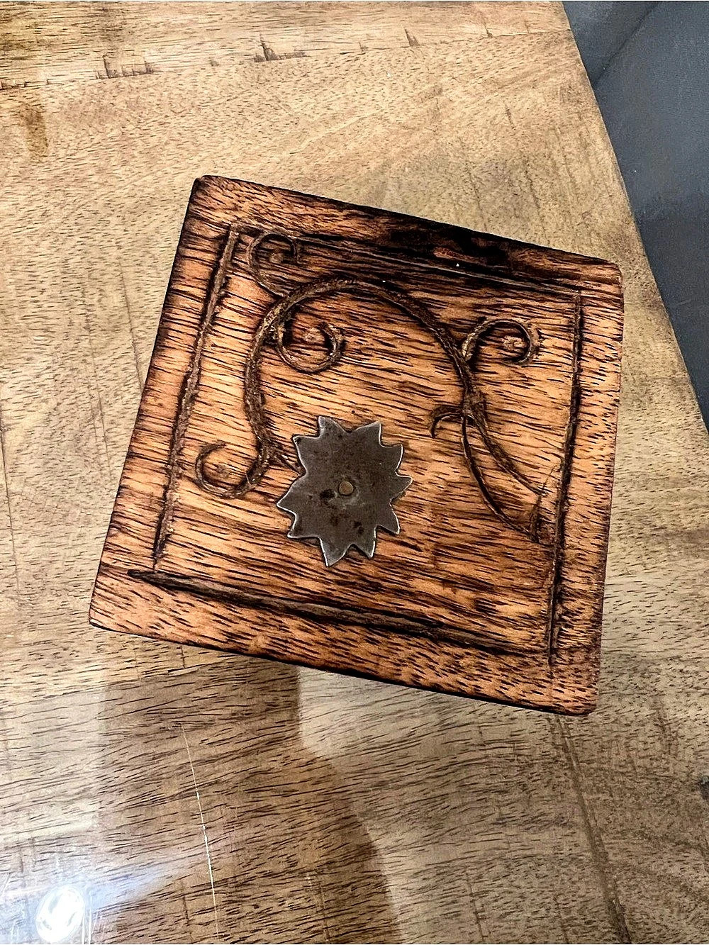 Carved Wood Decorative trinket Box Brown